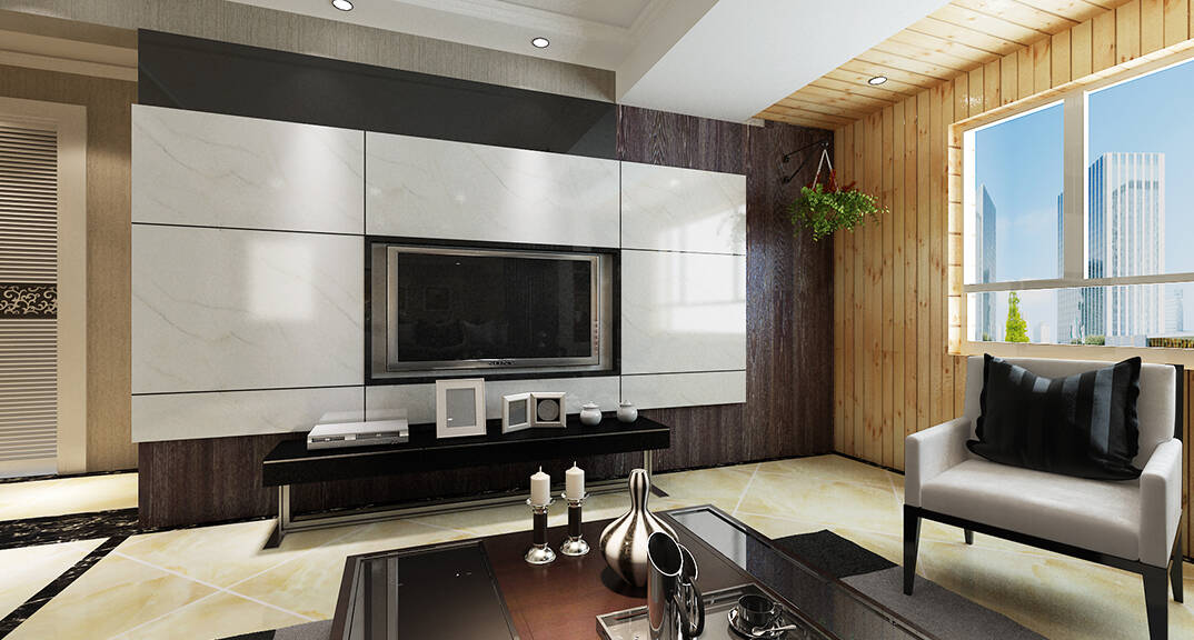 海爾·鼎世華府133㎡三室一廳客廳電視墻新簡約風(fēng)格裝修效果圖