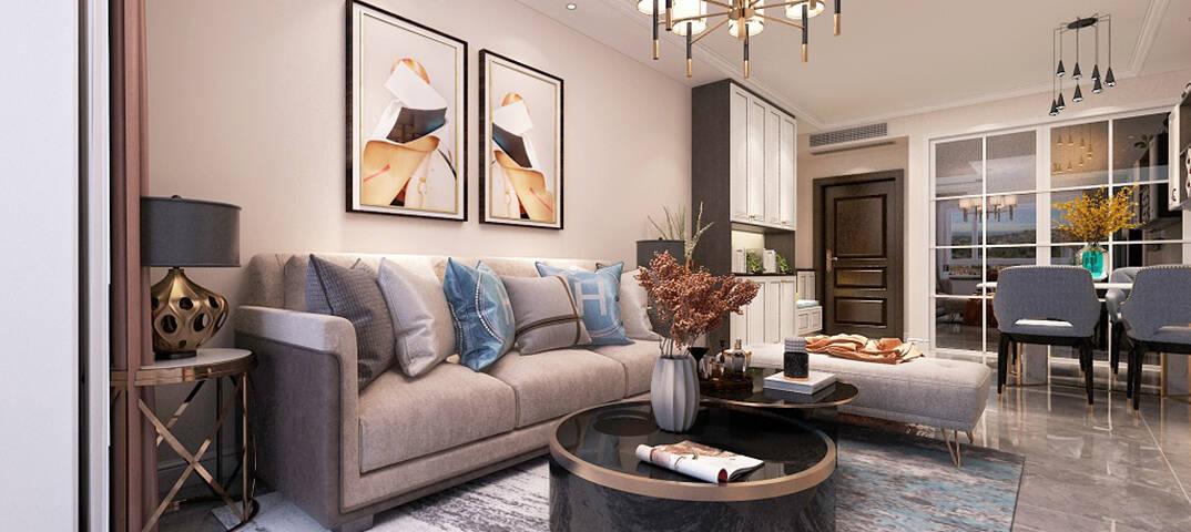 星雨華府103m2客廳沙發(fā)輕奢風(fēng)格裝修案例效果圖