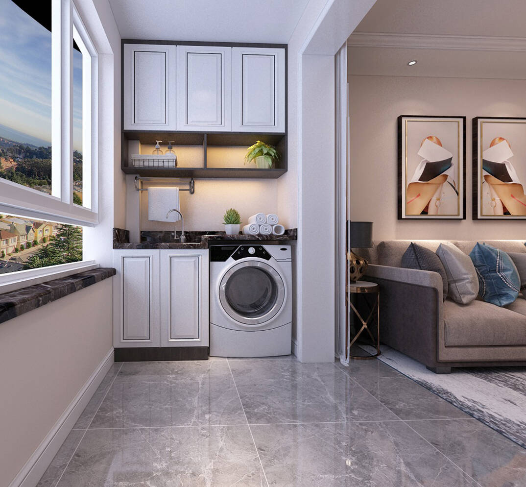 星雨華府103m2陽(yáng)臺(tái)洗衣機(jī)輕奢風(fēng)格裝修案例效果圖