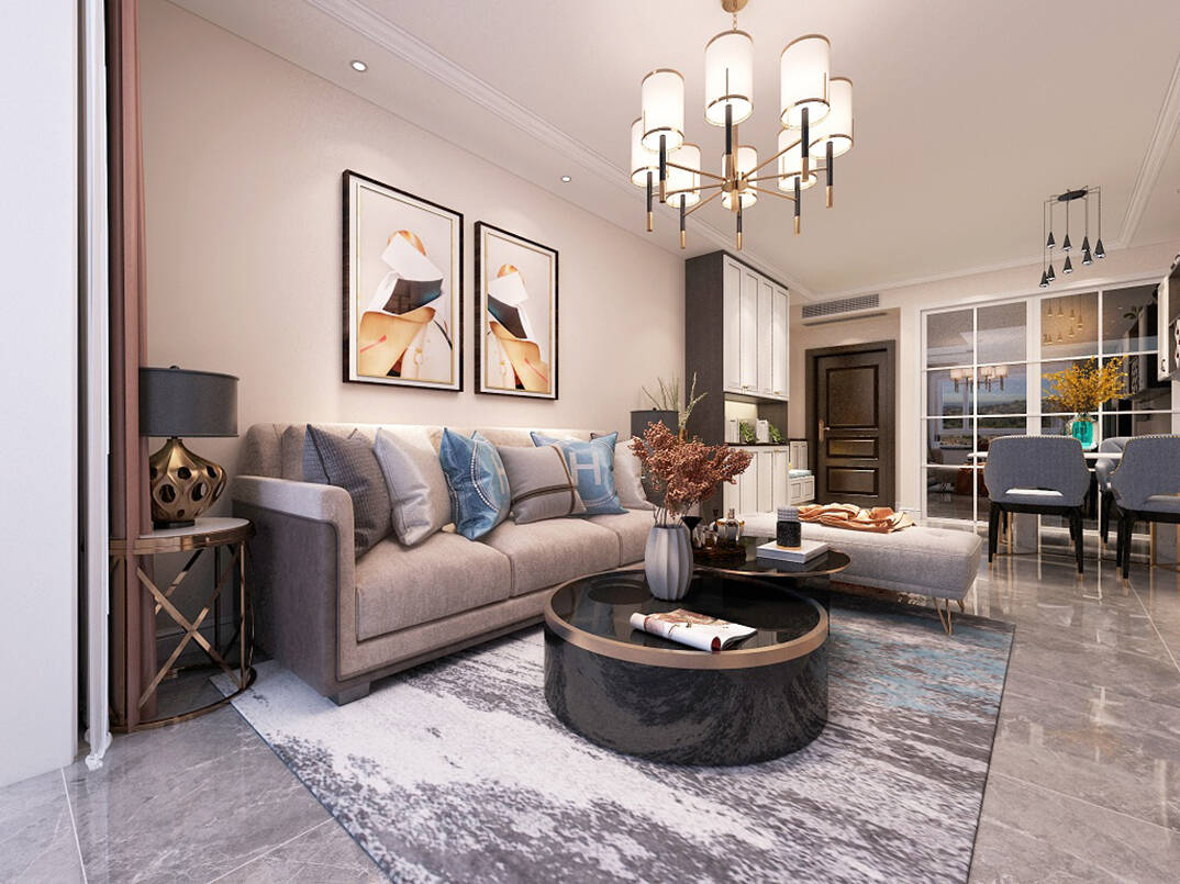 星雨華府103m2客廳輕奢風(fēng)格裝修案例效果圖