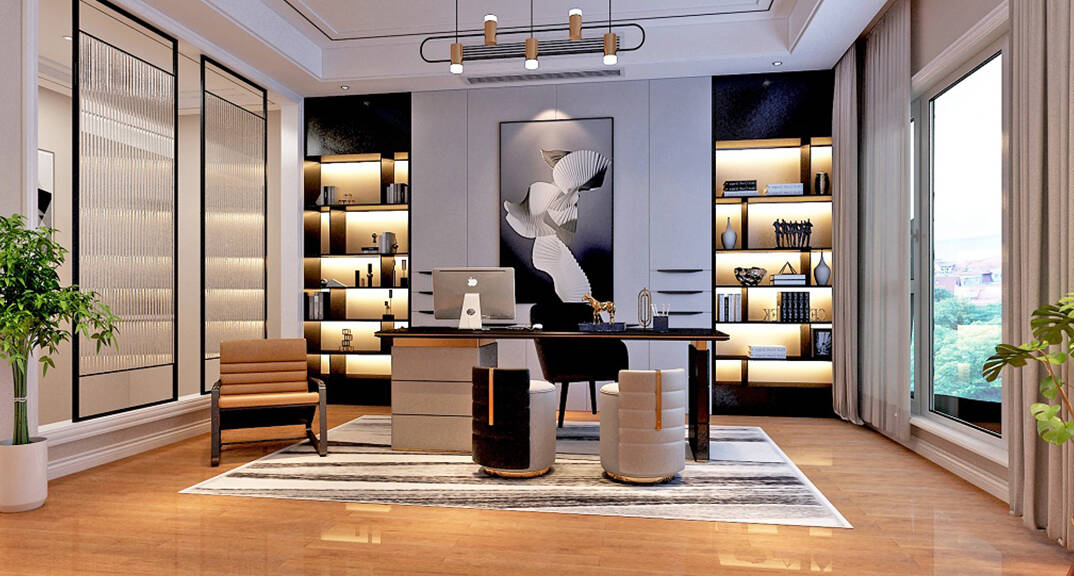 安納溪236m2別墅書房美式風(fēng)格裝修案例效果圖