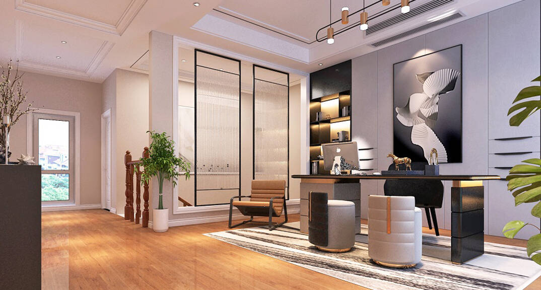 安納溪236m2別墅書房美式風(fēng)格裝修案例效果圖