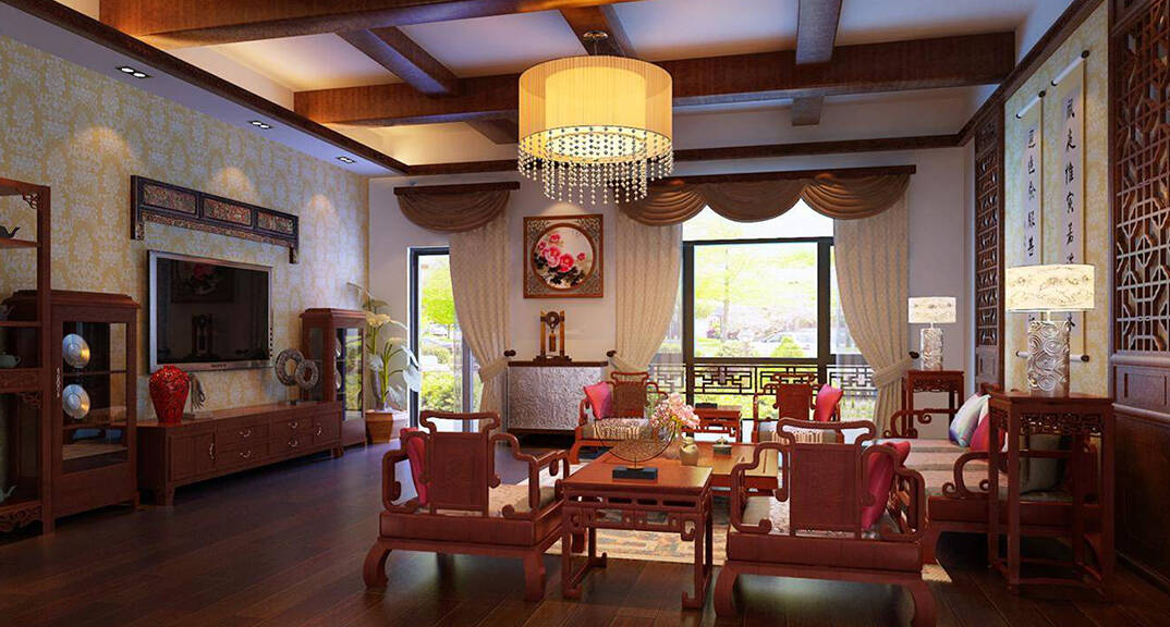 香溪庭院240m2別墅客廳中式風(fēng)格裝修案例效果圖