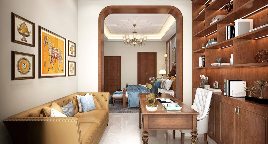 闞濟浪長水山莊238平別墅歐式風格二層書房裝修效果圖