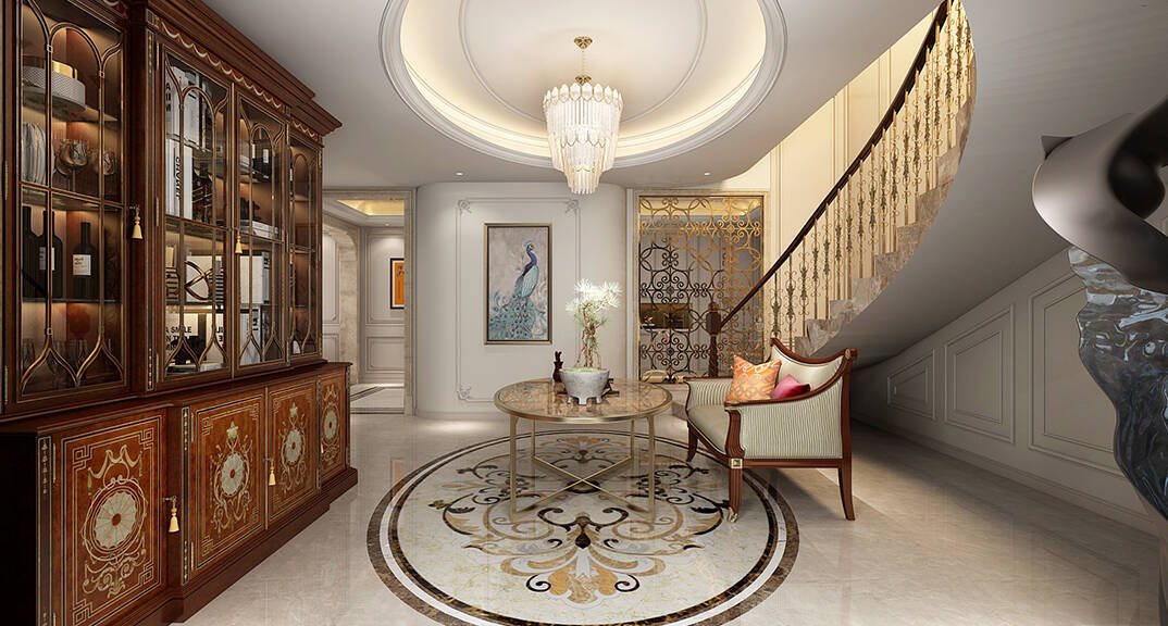 闞濟(jì)浪大公海岸296平別墅簡(jiǎn)歐風(fēng)格裝修效果圖-客廳