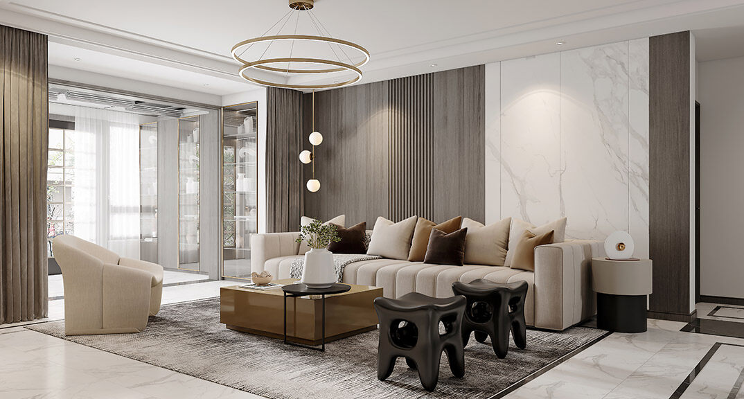 國際公館145㎡復式四室三廳現代風格客廳沙發(fā)裝修效果圖