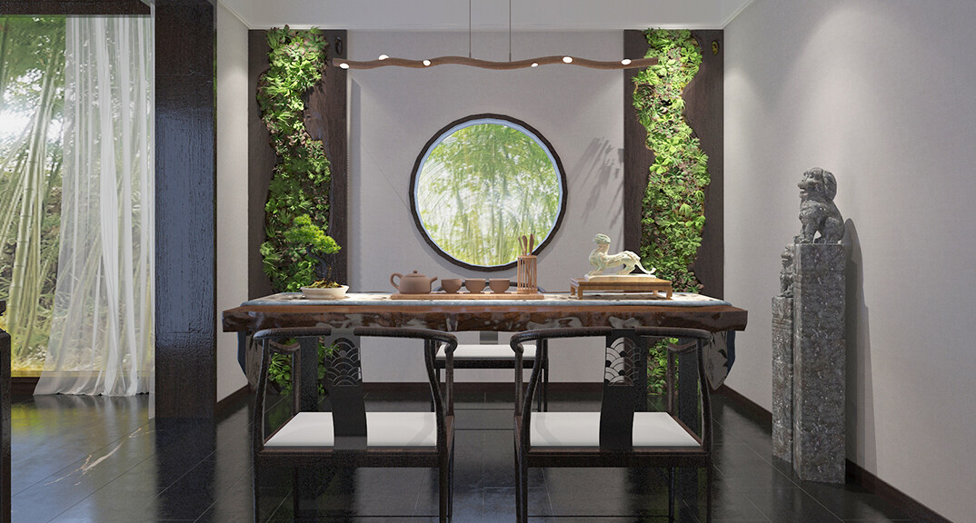 東海路700㎡獨棟別墅一層茶室新中式風格裝修案例效果圖