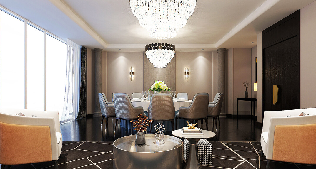 東海路700㎡獨棟別墅二層餐廳新中式風格裝修案例效果圖