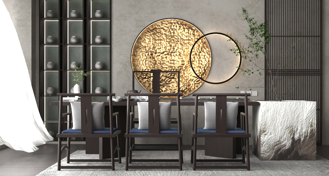 東海路700㎡獨棟別墅二層茶室新中式風格裝修案例效果圖