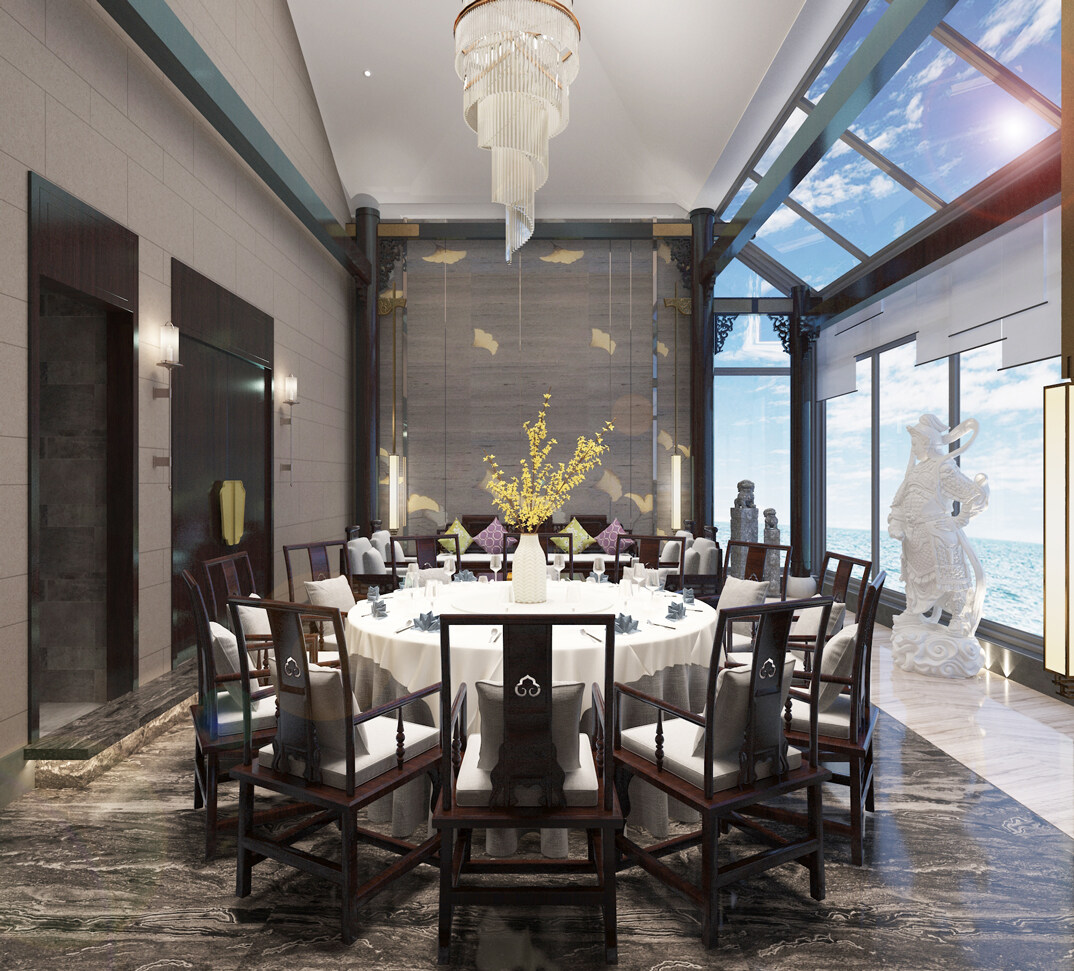 東海路700㎡獨棟別墅三層會餐廳新中式風格裝修案例效果圖