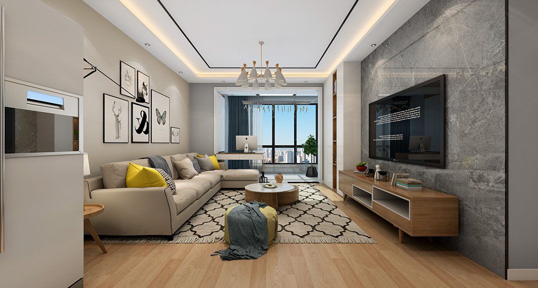 壹號學府152㎡三室兩廳客廳現(xiàn)代風格裝修案例效果圖.jpg